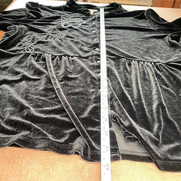 J Jill 90s romantic grunge emo whimsygoth black velour embroidered button up L - Picture 7 of 8